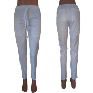 Pantaloni medicali albi buzunare aplicate fata-spate5