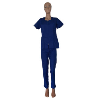 Costum medical de damă stretch elastan albastru electric cu fermoar